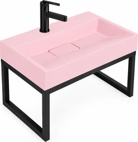 Rea Goya, umývadlo z konglomerátu s čiernou konzolou, 60 cm, ružová matná, KPL-U4411