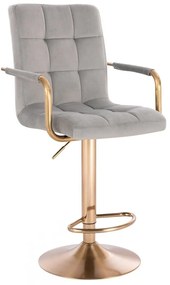 LuxuryForm DESIGN Barová stolička VERONA GOLD VELUR na zlatom tanieri - svetlo šedá