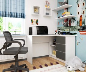 Rohový PC stolík Bodhi (biela + sivá) (P). Vlastná spoľahlivá doprava až k Vám domov. 1070841