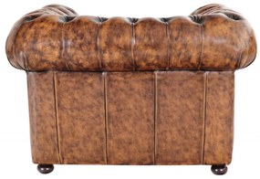 Indický nábytok - Pohovka jednomiestna Chesterfield Comfort z pravej hovädzej kože Whisky Whisky