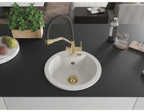 Mexen Diego, 1-komorový granitový drez 488x488x167 mm a drezová batéria Duo, biela, 6512-20-671701-57-G