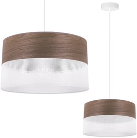 Závesné svietidlo Wood, 1x hnedá orechová dýha/biele PVC tienidlo, (fi 30cm)