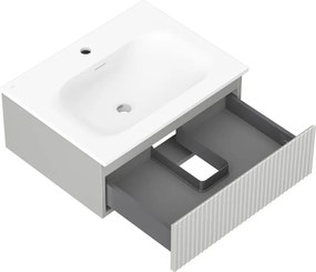Mexen Rivel, kúpeľňová skrinka 60 cm s umývadlom Vela, 1 zásuvka, drážkovaná, sivá matná/biela, 91A20-06023-1-BF62-W23M01