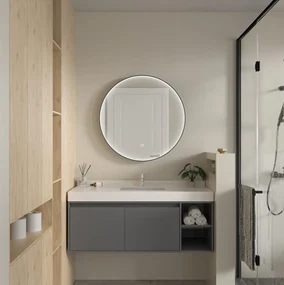 Erga Charlotte, okrúhle LED zrkadlo 80cm, čierny kovový rám, 1840 lm, 6500K, predné bočné osvetlenie, ERG-V01-204-8080-BK