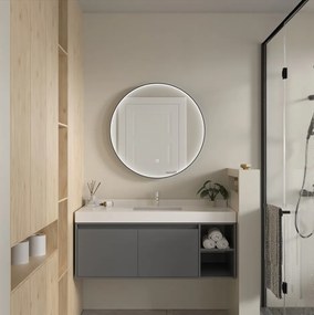 Erga Charlotte, okrúhle LED zrkadlo 80cm, čierny kovový rám, 1840 lm, 6500K, predné bočné osvetlenie, ERG-V01-204-8080-BK