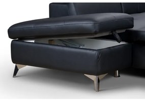 Rozkladacia kožená rohová sedacia súprava SALERNO II ľavá čierna