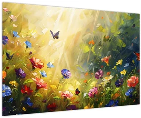 Obraz - Jarná kvetinová lúka, maľba (90x60 cm)