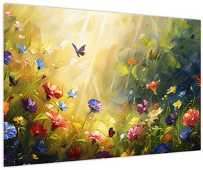 Obraz - Jarná kvetinová lúka, maľba (90x60 cm)