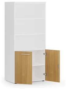 Kombinovaná kancelárska skriňa PRIMO WHITE, nízke dvere, 1781 x 800 x 500 mm, biela/buk