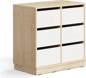Úložná skrinka CASPER, 6 zásuviek, so soklom, breza/biela
