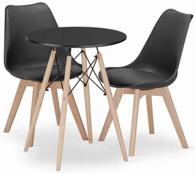 Jedálenská zostava TODI 60cm okrúhly stolový set čierny + 2 stoličky MARK čierne