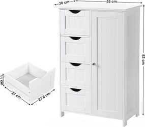 Kúpeľňová skrinka, so 4 zásuvkami, 30 x 55 x 82 cm, biela
