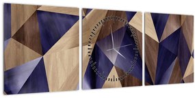 Obraz - 3D drevené trojuholníky (s hodinami) (90x30 cm)