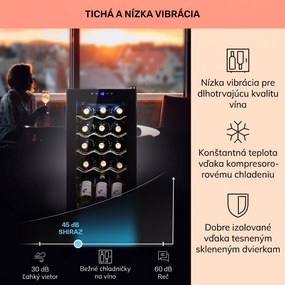 Klarstein Shiraz 15 Slim Uno, vinotéka, 44 l, 135 W, 5–18°C, dotykové ovládanie, čierna