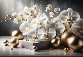 Fototapeta - Orchidea a zlaté gule (147x102 cm)