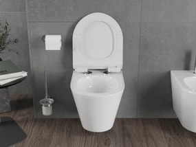 Mexen Rico, závesná WC misa 490x360x370 mm, Rimless Tornádo + WC sedadlo z duroplastu, biela lesklá, 30720100T
