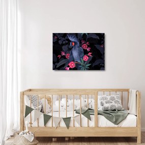 Sklenený obraz - Papagáj medzi kvetmi (70x50 cm)