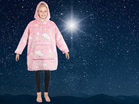 Detská svietiaca mikinová deka s rukávmi a kapucňou SHINING COMETS ružová