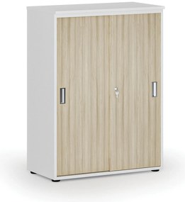 Kancelárska skriňa so zasúvacími dverami PRIMO WHITE, 800 x 420 x 1087 mm, biela/dub prírodná