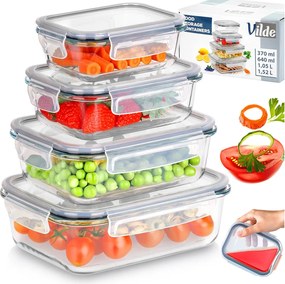 VILDE Sada 4 sklenených tesniacich dóz, krabičky na jedlo SKLO - LOCK&LOCK