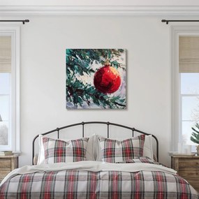Vianočný obraz červená guľa a vetvičky