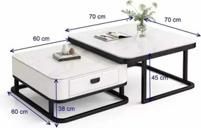 LuxuryForm DESIGN Konferenčný stolík ARAGON 70 × 70 / 60 × 60 cm – biely / biely mramor + sklo (set 2 ks)