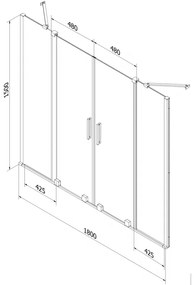 Mexen Velar Duo, 2-krídlová posuvná vaňová zástena 180 x 150 cm, 8mm číre sklo, brúsená oceľ, 896-180-000-02-97