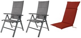 Livarno home Hliníkové kreslo Toronto s vysokým operadlom, antracitové, 2 kusy + Podsedák, červenohnedý  (800010722)