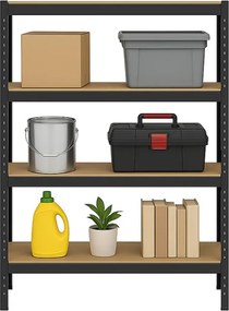 Regál 150x70x30 cm lakovaný 4-policový, nosnosť 700 kg - čierny