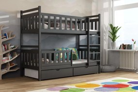 Detská poschodová posteľ z masívu borovice KAREL so šuplíkmi - 200x90 cm