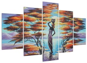Orientálny obraz ženy, stromov a slnka (150x105 cm)