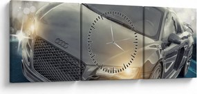 Obraz auta Audi - sivé (s hodinami) (90x30 cm)