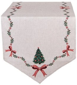 Béžový bavlnený behúň so stromčekmi Christmas Harmony - 50*160 cm