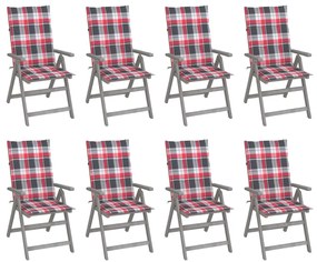 Záhradné sklápacie stoličky s podložkami 8 ks sivé akáciové drevo 3075154