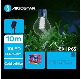 Aigostar - LED Solárna dekoračná reťaz 10xLED/8 funkcií 10,5m IP65 studená biela