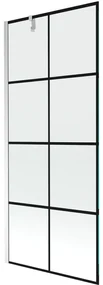 Mexen Next, vaňová zástena 1-krídlová 80 x 150 cm, fixné krídlo, 6 mm číre sklo s čiernym vzorom, chrómový profil, 895-080-000-00-77-01
