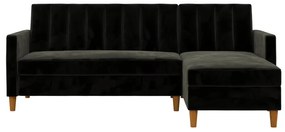 Čierna variabilná rozkladacia rohová pohovka so zamatovým povrchom a úložným priestorom Støraa Celine