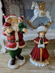 Červená vianočná dekorácia socha Santa s deťmi - 10*8*21 cm