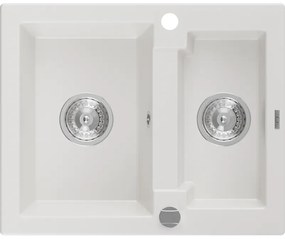 Mexen Carlos, granitový drez 582x475x177 mm, 1,5-komorový, biela, 6518581500-20