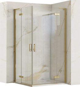 Sprchový kút REA HUGO DOUBLE GOLD BRUSH 100x90, zlatý kartáčovaný/transparent - bez vaničky