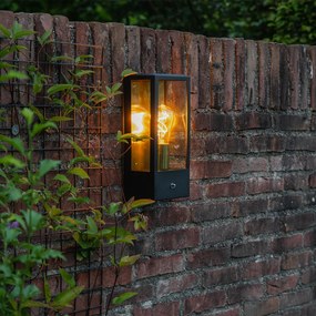 Vonkajšia nástenná lampa čierna so zlatým senzorom súmraku - Rotterdam
