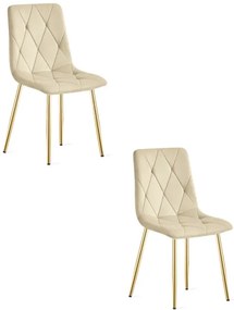 Set dvoch jedálenských stoličiek LIBRA zamatové, svetlobéžové / zlaté nohy (2 ks)