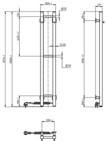Elektrický sušiak na uteráky SILOUETTE 187W/230V 101,1 cm IP44 čierna pravá hran.