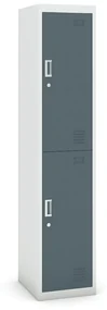 Šatníková skrinka s úložnými boxami, 2 boxy, 1800 x 380 x 450 mm, cylindrický zámok, sivá/tmavosivá