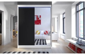 Skriňa s posuvnými dverami Belgia I, Farby: biela / čierna + zrkadlo, Osvetlenie: osvetlenie LED RGB - farebné