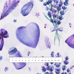 Biante Dekoračná obliečka na vankúš s lemom PML-055 Levandule a srdcia na bielom 50 x 50 cm