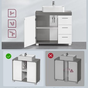 Vasagle Skrinka pod umývadlo IVY, 30x70x64cm, biela/šedá