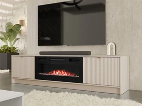 TV stolík/skrinka s krbom Razimo EF, Farby: pieskovo béžová