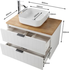 Závesná skrinka pod umývadlo Houseland Velora s doskou 80 cm biela/dub