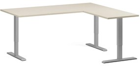 Výškovo nastaviteľný stôl, 180x160 cm, 3 motory, L/P, sivá podnož, breza